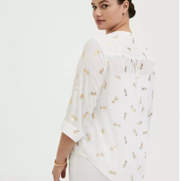 810-12 NEW Torrid Harper Georgette White Gold Pineapple Blouse Size L/12, 0 - Picture 9 of 15